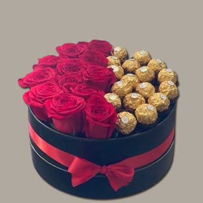 "Red Roses with Ferrero Rocher Flower box - code BF43 - Click here to View more details about this Product